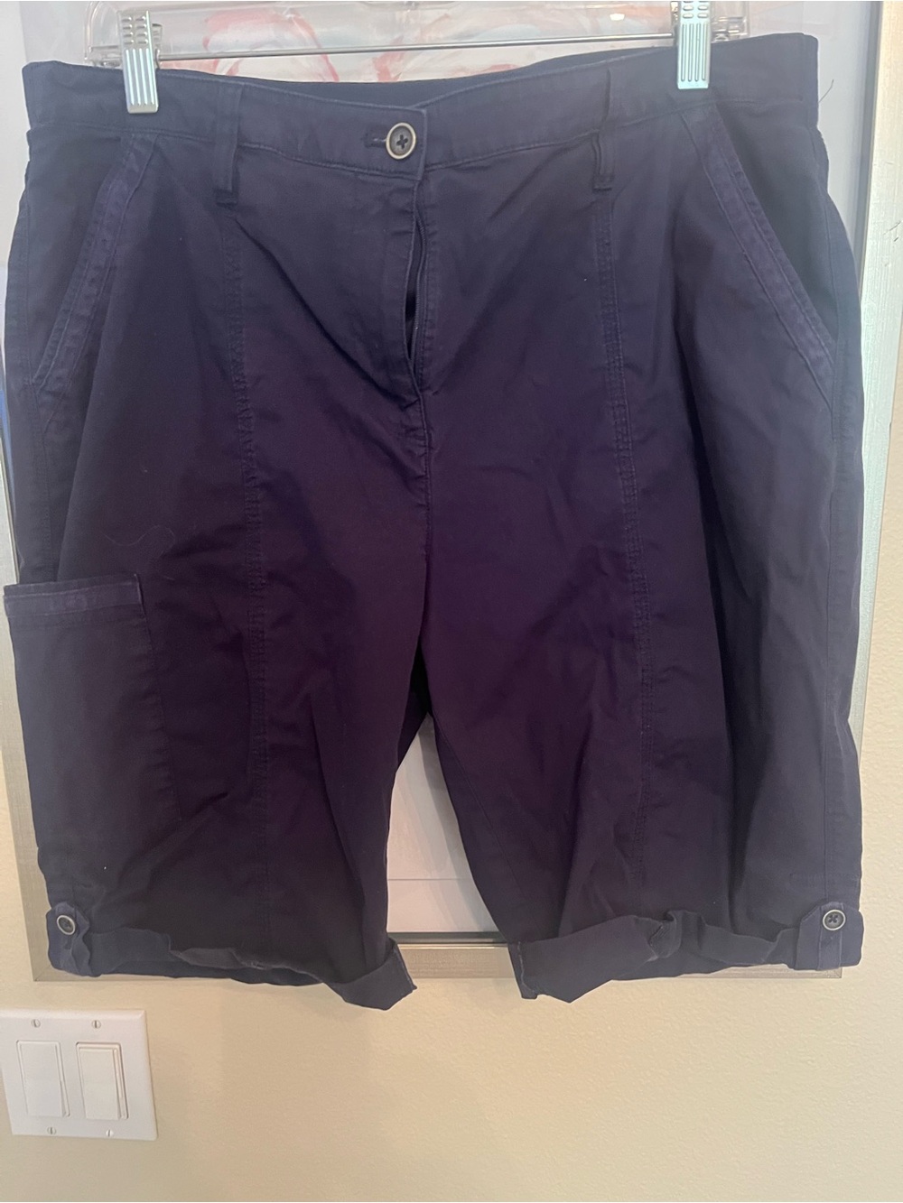 Chico's Dark Navy Button-Tab Cargo Shorts